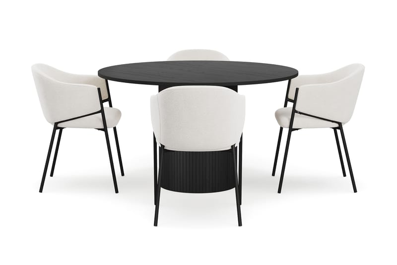 Kopparbo Runt Matbord 130 cm med 4 Filip Matstolar - Svart trä / Vit Bouclé - Möbler - Bord & matgrupper - Matgrupper