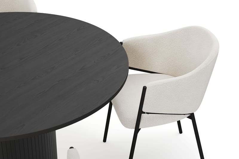 Kopparbo Runt Matbord 130 cm med 4 Filip Matstolar - Svart trä / Vit Bouclé - Möbler - Bord & matgrupper - Matgrupper