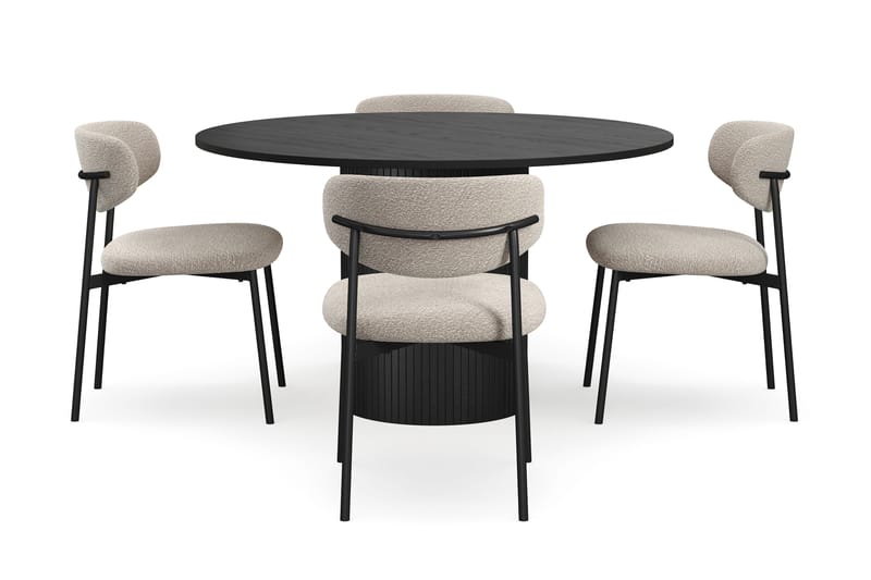 Kopparbo Runt Matbord 130 cm med 4 Lucy Matstolar - Svart trä / Greige Bouclé / Metallben Svart - Möbler - Bord & matgrupper - Matgrupper