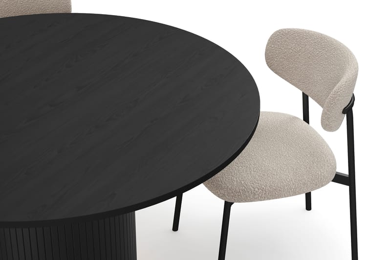 Kopparbo Runt Matbord 130 cm med 4 Lucy Matstolar - Svart trä / Greige Bouclé / Metallben Svart - Möbler - Bord & matgrupper - Matgrupper