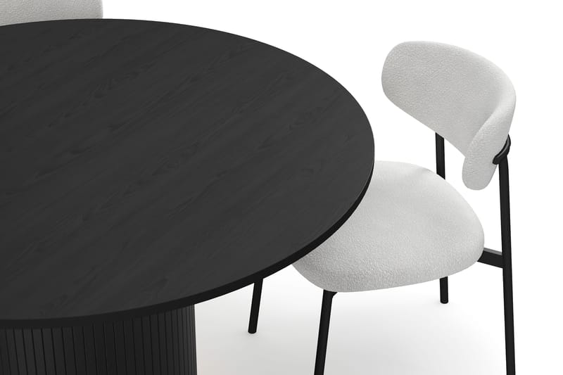 Kopparbo Runt Matbord 130 cm med 4 Lucy Matstolar - Svart trä / Vit Bouclé / Metallben Svart - Möbler - Bord & matgrupper - Matgrupper