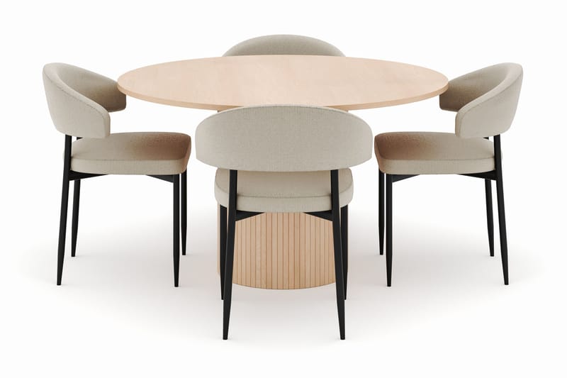 Kopparbo Runt Matbord 130 cm med 4 Sawako Stolar - Beige - Möbler - Bord & matgrupper - Matgrupper