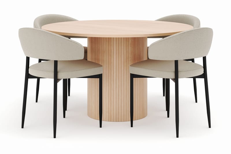 Kopparbo Runt Matbord 130 cm med 4 Sawako Stolar - Beige - Möbler - Bord & matgrupper - Matgrupper