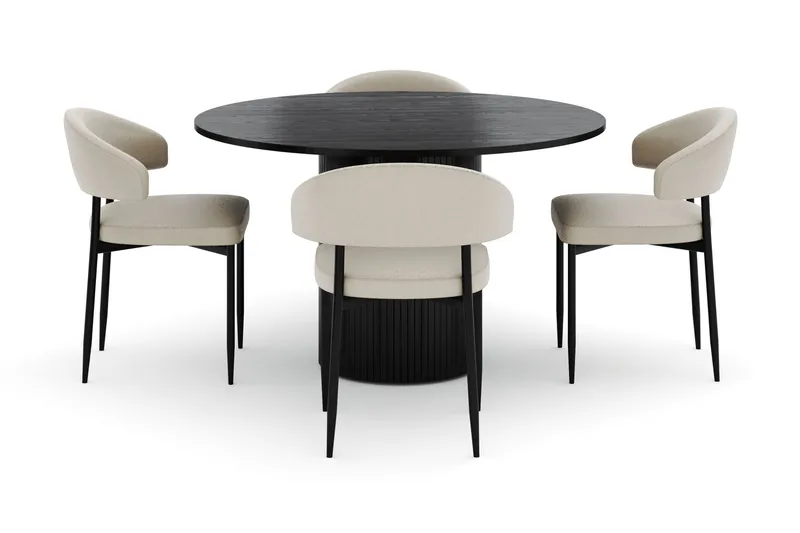 Kopparbo Runt Matbord 130 cm  med 4 Sawako Stolar - Svart - Möbler - Bord & matgrupper - Matgrupper