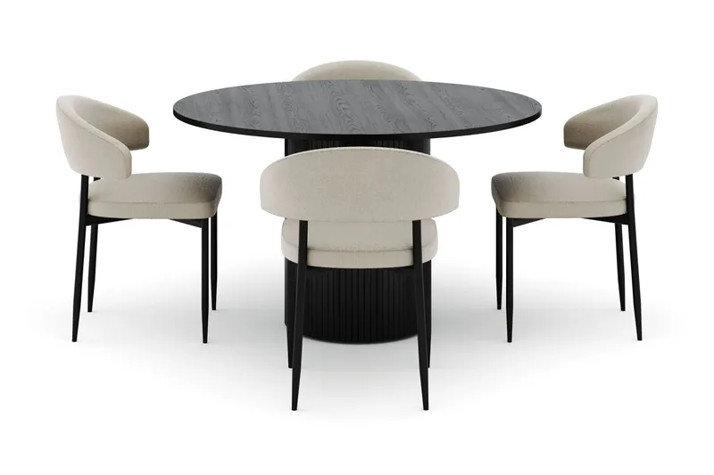 Kopparbo Runt Matbord 130 cm  med 4 Sawako Stolar - Svart - Möbler - Bord & matgrupper - Matgrupper