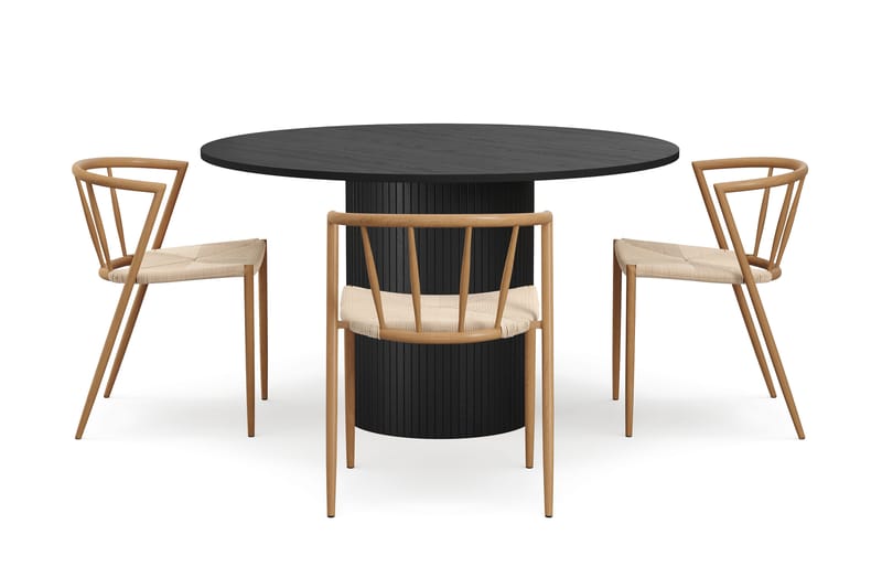 Kopparbo Runt Matbord 130 cm med 4 Winston Matstolar - Svart trä / Beige / Metallben Ek - Möbler - Bord & matgrupper - Matgrupper