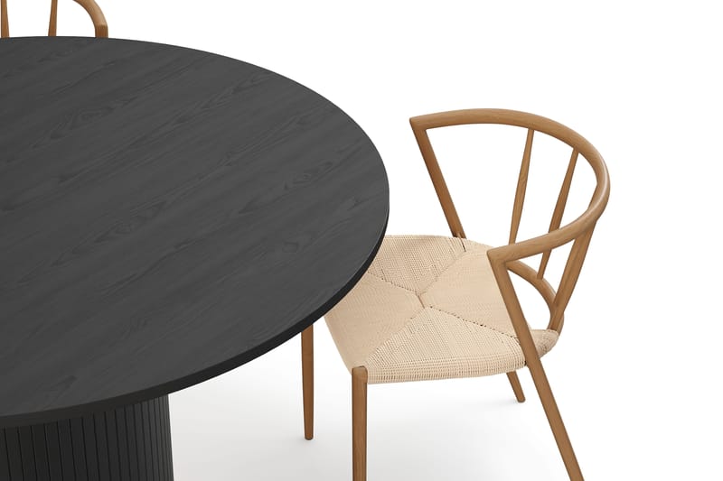 Kopparbo Runt Matbord 130 cm med 4 Winston Matstolar - Svart trä / Beige / Metallben Ek - Möbler - Bord & matgrupper - Matgrupper