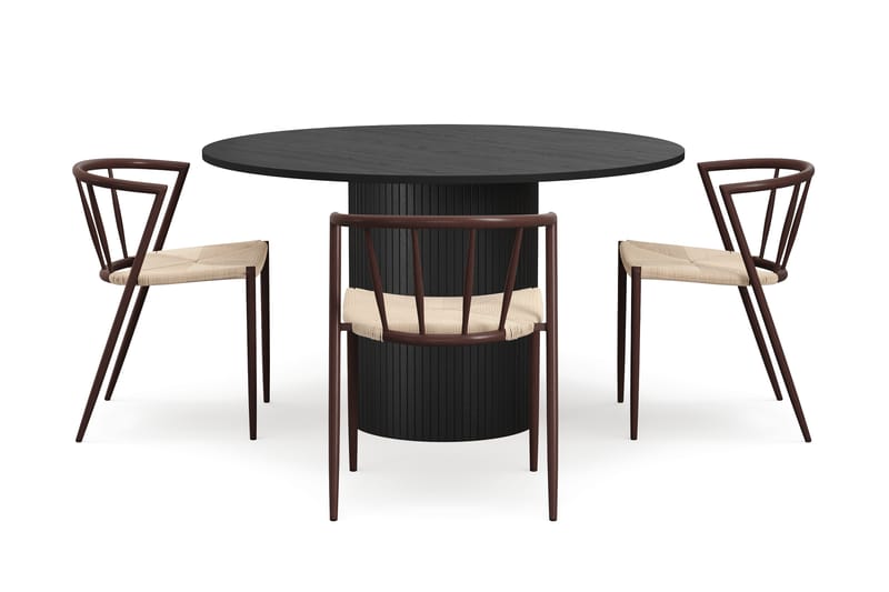 Kopparbo Runt Matbord 130 cm med 4 Winston Matstolar - Svart trä / Beige / Metallben Rökt ek - Möbler - Bord & matgrupper - Matgrupper