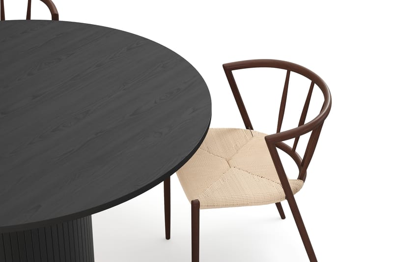 Kopparbo Runt Matbord 130 cm med 4 Winston Matstolar - Svart trä / Beige / Metallben Rökt ek - Möbler - Bord & matgrupper - Matgrupper