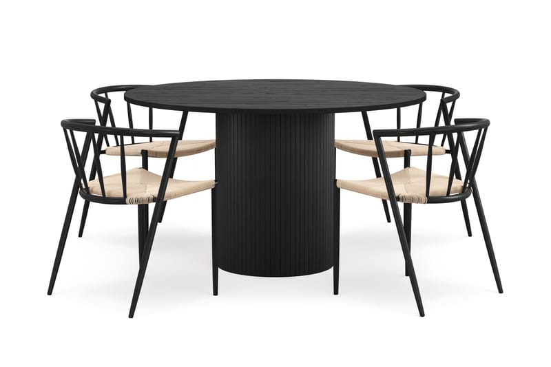 Kopparbo Runt Matbord 130 cm med 4 Winston Matstolar - Svart trä / Beige / Metallben Svart - Möbler - Bord & matgrupper - Matgrupper