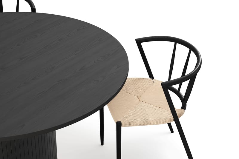 Kopparbo Runt Matbord 130 cm med 4 Winston Matstolar - Svart trä / Beige / Metallben Svart - Möbler - Bord & matgrupper - Matgrupper