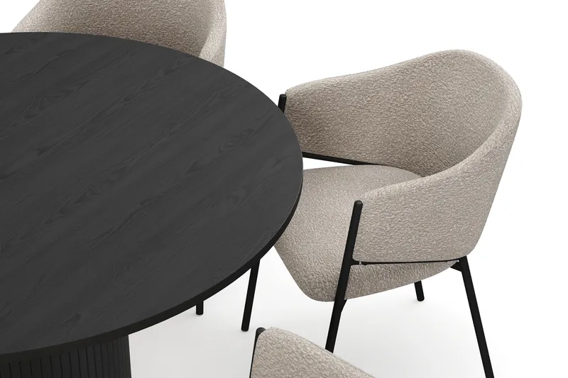 Kopparbo Runt Matbord 130 cm med 6 Filip Matstolar - Svart trä / Taupe Bouclé - Möbler - Bord & matgrupper - Matgrupper