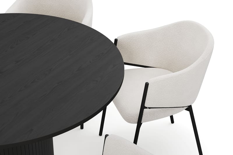 Kopparbo Runt Matbord 130 cm med 6 Filip Matstolar - Svart trä / Vit Bouclé - Möbler - Bord & matgrupper - Matgrupper