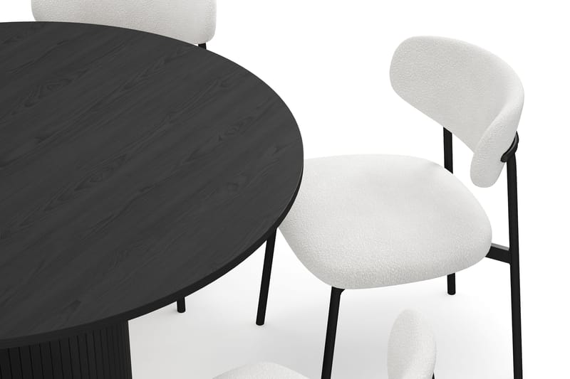 Kopparbo Runt Matbord 130 cm med 6 Lucy Matstolar - Svart trä / Vit Bouclé / Metallben Svart - Möbler - Bord & matgrupper - Matgrupper