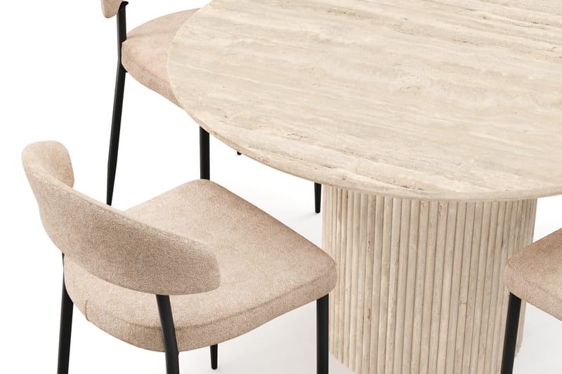 Kopparbo Runt Matbord 130cm Travetin utseende med 4 st Jairam Matstolar - Beige - Möbler - Bord & matgrupper - Matgrupper