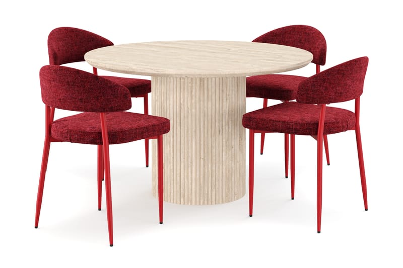 Kopparbo Runt Matbord 130cm Travetin utseende med 4 st Jairam Matstolar - Beige - Möbler - Bord & matgrupper - Matgrupper