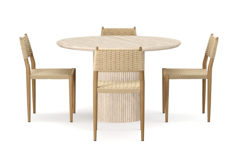 Kopparbo Runt Matbord 130cm Travetin utseende med 4 st Jamna Matstolar - Beige - Möbler - Bord & matgrupper - Matgrupper