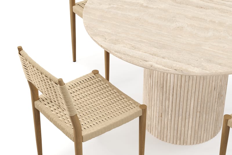 Kopparbo Runt Matbord 130cm Travetin utseende med 4 st Jamna Matstolar - Beige - Möbler - Bord & matgrupper - Matgrupper
