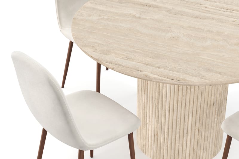 Kopparbo Runt Matbord 130cm Travetin utseende med 4 st Nibe Matstolar - Beige - Möbler - Bord & matgrupper - Matgrupper