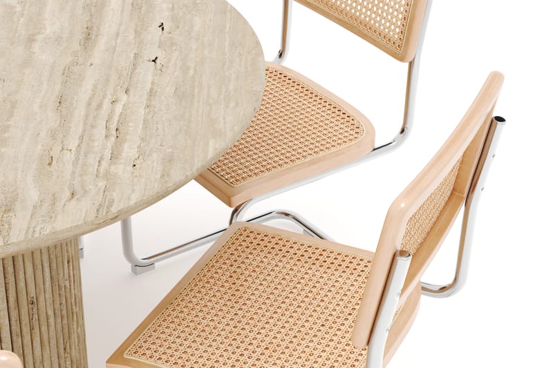 Kopparbo Runt Matbord 130cm Travetin utseende med 6 st Build Matstolar - Beige - Möbler - Bord & matgrupper - Matgrupper