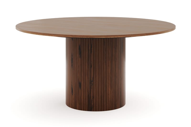 Kopparbo Runt Matbord 150 cm med 4 Katy Matstolar - Valnöt / Vit Bouclé / Metallben Svart - Möbler - Bord & matgrupper - Matgrupper