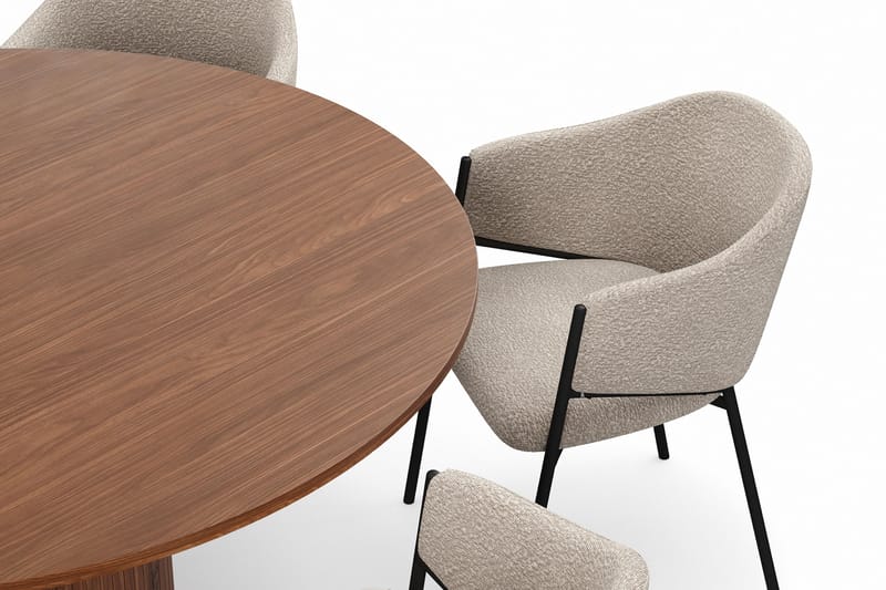 Kopparbo Runt Matbord 150 cm med 6 Filip Matstolar - Valnöt / Taupe Bouclé - Möbler - Bord & matgrupper - Matgrupper