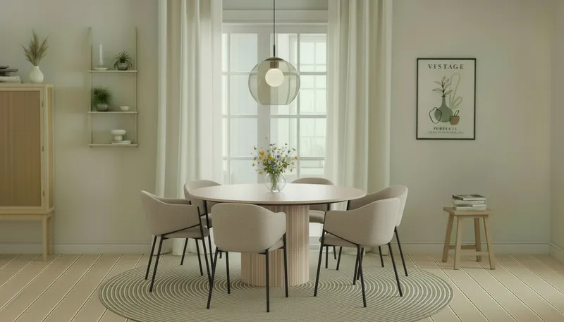 Kopparbo Runt Matbord 150 cm med 6 Filip Matstolar - Vit / Taupe Bouclé - Möbler - Bord & matgrupper - Matgrupper