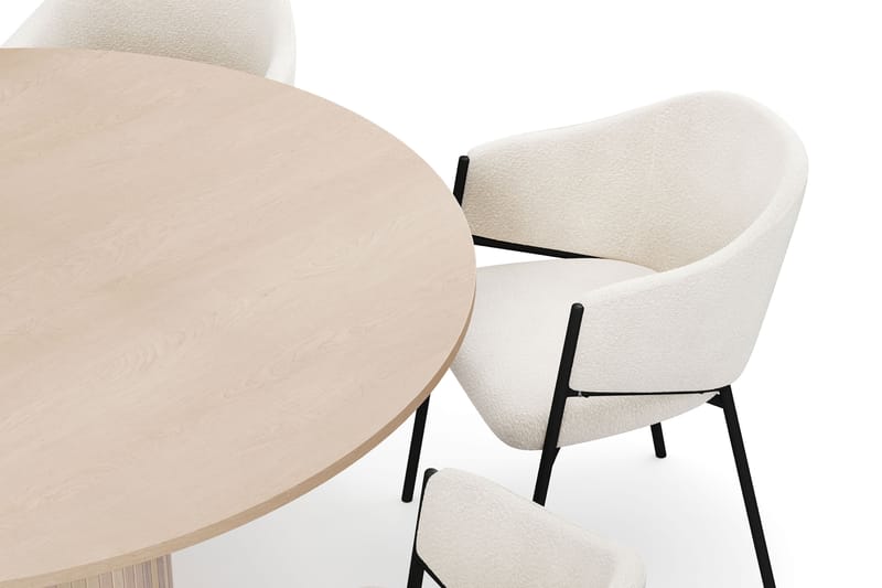 Kopparbo Runt Matbord 150 cm med 6 Filip Matstolar - Vit / Vit Bouclé - Möbler - Bord & matgrupper - Matgrupper