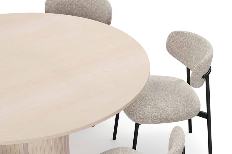 Kopparbo Runt Matbord 150 cm med 6 Lucy Matstolar - Vit / Greige Bouclé / Metallben Svart - Möbler - Bord & matgrupper - Matgrupper