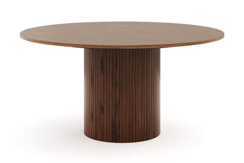 Kopparbo Runt Matbord 150 cm med 6 Nibe Plus Matstolar - Valnöt / Greige Bouclé / Metallben Valnöt - Möbler - Bord & matgrupper - Matgrupper