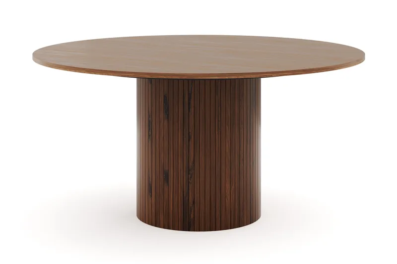 Kopparbo Runt Matbord 150 cm med 6 Nibe Plus Matstolar - Valnöt / Vit Bouclé / Metallben Valnöt - Möbler - Bord & matgrupper - Matgrupper