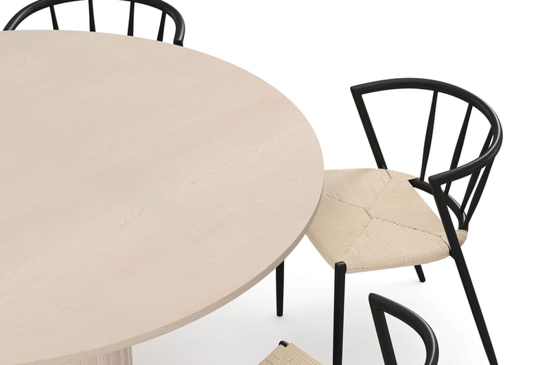Kopparbo Runt Matbord 150 cm med 6 Winston Matstolar - Vit / Beige / Metallben Svart - Möbler - Bord & matgrupper - Matgrupper