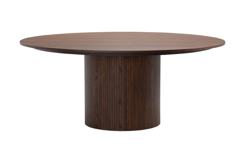 Kopparbo Runt Matbord 180 cm med 6 Greya Matstolar med armstöd - Valnöt / Vit Bouclé / Metallben Valnöt - Möbler - Bord & matgrupper - Matgrupper