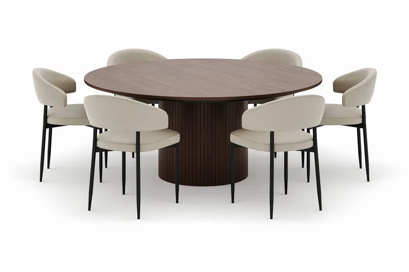 Kopparbo Runt Matbord 180 cm med 6 Sawako Stolar - Valnöt - Möbler - Bord & matgrupper - Matgrupper