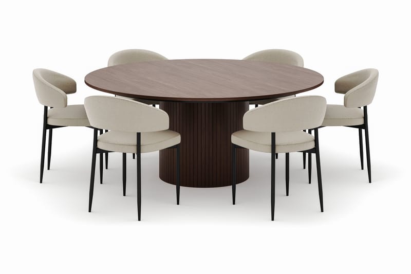 Kopparbo Runt Matbord 180 cm med 6 Sawako Stolar - Valnöt - Möbler - Bord & matgrupper - Matgrupper