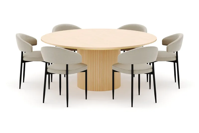 Kopparbo Runt Matbord 180 cm med 6 Sawako Stolar - Whitewash - Möbler - Bord & matgrupper - Matgrupper