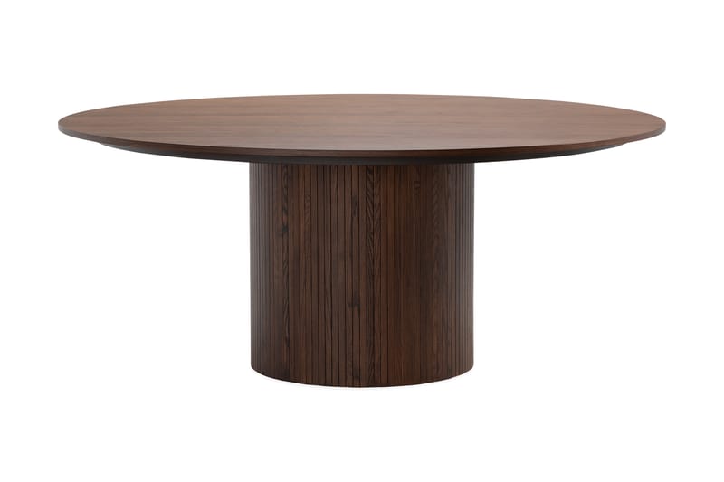 Kopparbo Runt Matbord 180 cm med 6 Winston Matstolar, Valnöt / Beige / Metallben Svart