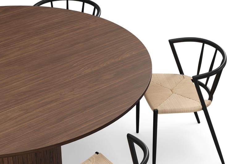 Kopparbo Runt Matbord 180 cm med 6 Winston Matstolar - Valnöt / Beige / Metallben Svart - Möbler - Bord & matgrupper - Matgrupper