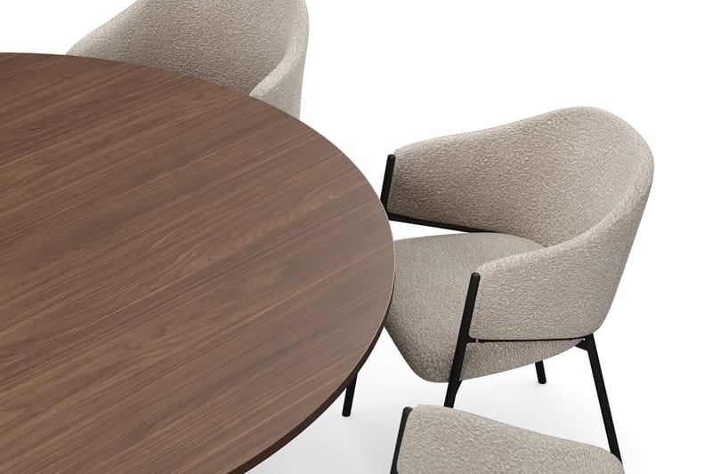 Kopparbo Runt Matbord 180 cm med 8 Filip Matstolar - Valnöt / Taupe Bouclé - Möbler - Bord & matgrupper - Matgrupper