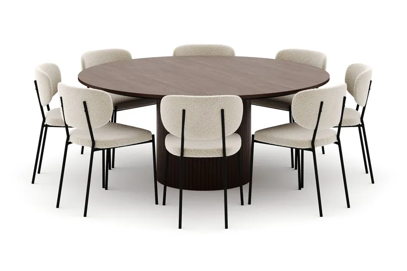 Kopparbo Runt Matbord 180 cm med 8 Gemmiano Stolar - Valnöt - Möbler - Bord & matgrupper - Matgrupper