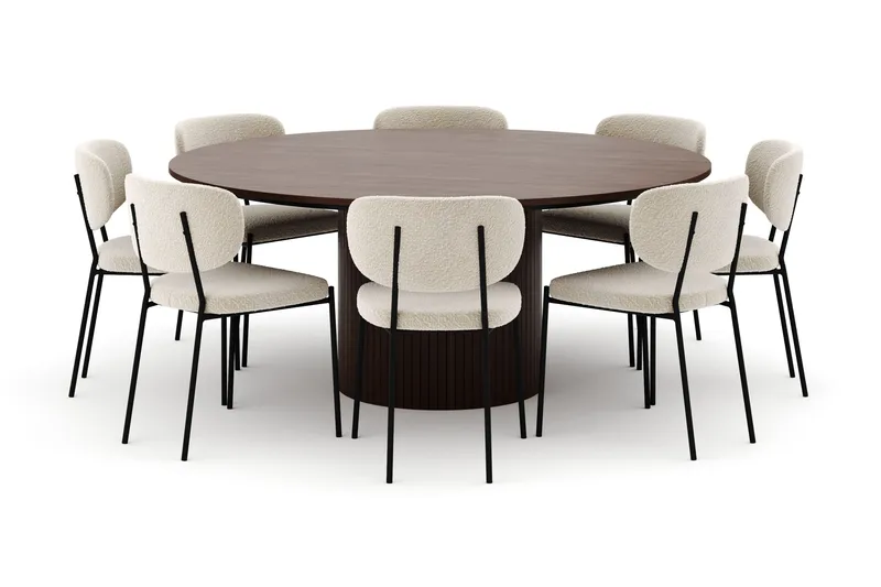 Kopparbo Runt Matbord 180 cm med 8 Gemmiano Stolar, Valnöt