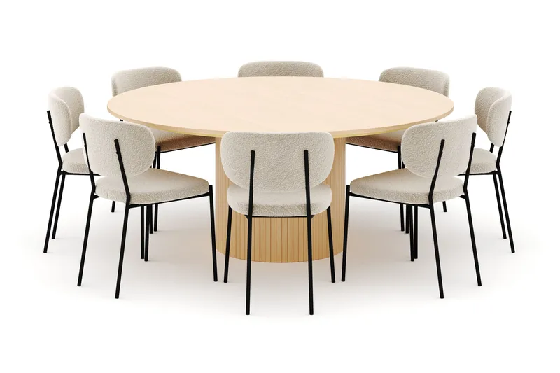Kopparbo Runt Matbord 180 cm med 8 Gemmiano Stolar - Whitewash - Möbler - Bord & matgrupper - Matgrupper