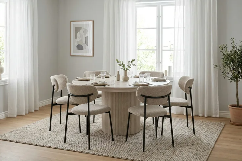 Kopparbo Runt Matbordförlängningsbart 140-240 cm Fanér - Vitlaserat - Möbler - Bord & matgrupper - Matbord & köksbord