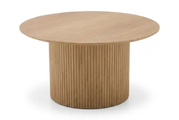 Kopparbo Runt Soffbord 85 cm med Trä- och Ekutseende, Ribbad Pelarfot och Tunn Bordsskiva - Natur - Möbler - Bord & matgrupper - Soffbord