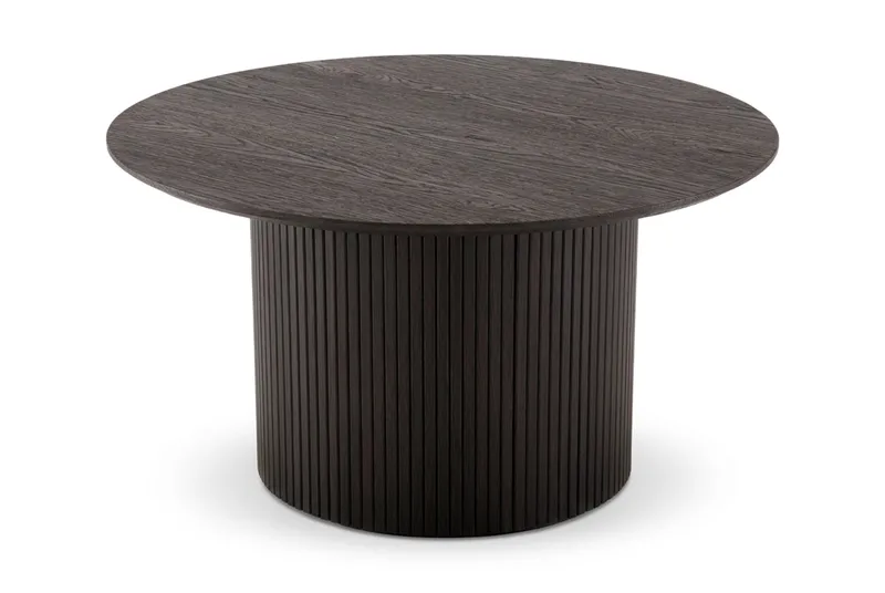 Kopparbo Runt Soffbord 85 cm med Trä- och Rökt Ek-utseende, Ribbad Pelarfot och Tunn Bordsskiva - Mörkbrun - Möbler - Bord & matgrupper - Soffbord