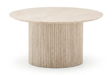 Kopparbo Runt Soffbord 85 cm med Travertinutseende, Ribbad Pelarfot och Tunn Bordsskiva - Beige - Möbler - Bord & matgrupper - Soffbord