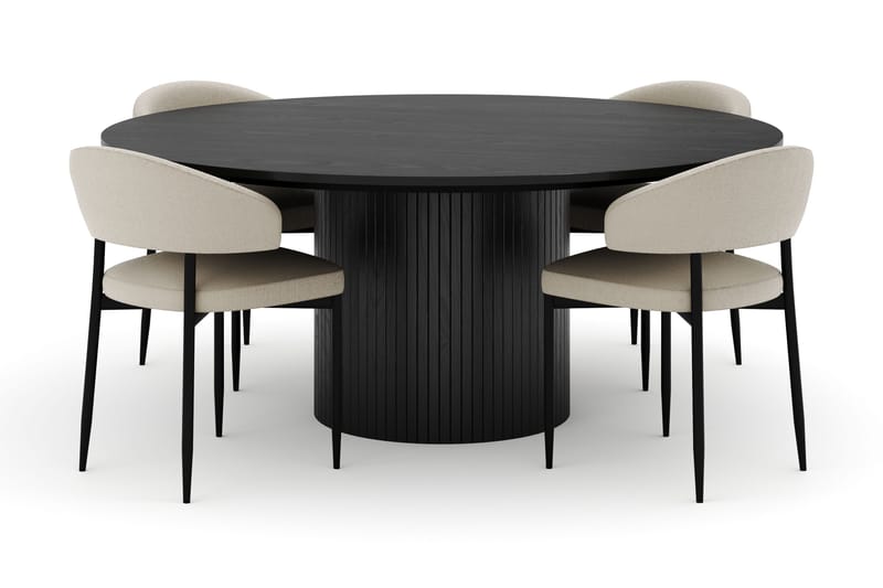 Kopparbo Runt Stort Matbord 180 cm med 4 Sawako Stolar, Svart