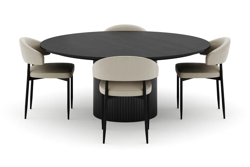Kopparbo Runt Stort Matbord 180 cm med 4 Sawako Stolar - Svart - Möbler - Bord & matgrupper - Matgrupper