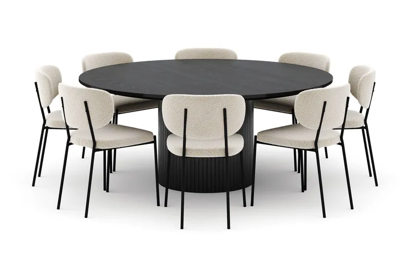 Kopparbo Runt Stort Matbord 180 cm med 8 Gemmiano Stolar - Svart - Möbler - Bord & matgrupper - Matgrupper