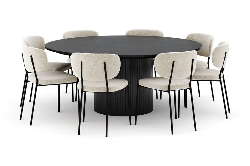 Kopparbo Runt Stort Matbord 180 cm med 8 Gemmiano Stolar - Svart - Möbler - Bord & matgrupper - Matgrupper